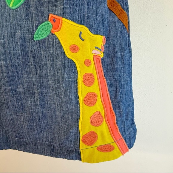 MINI BODEN BLUE DENIM GIRAFFE PRINT APPLIQUÉ SLEEVELESS TANK DRESS - Picture 4 of 8